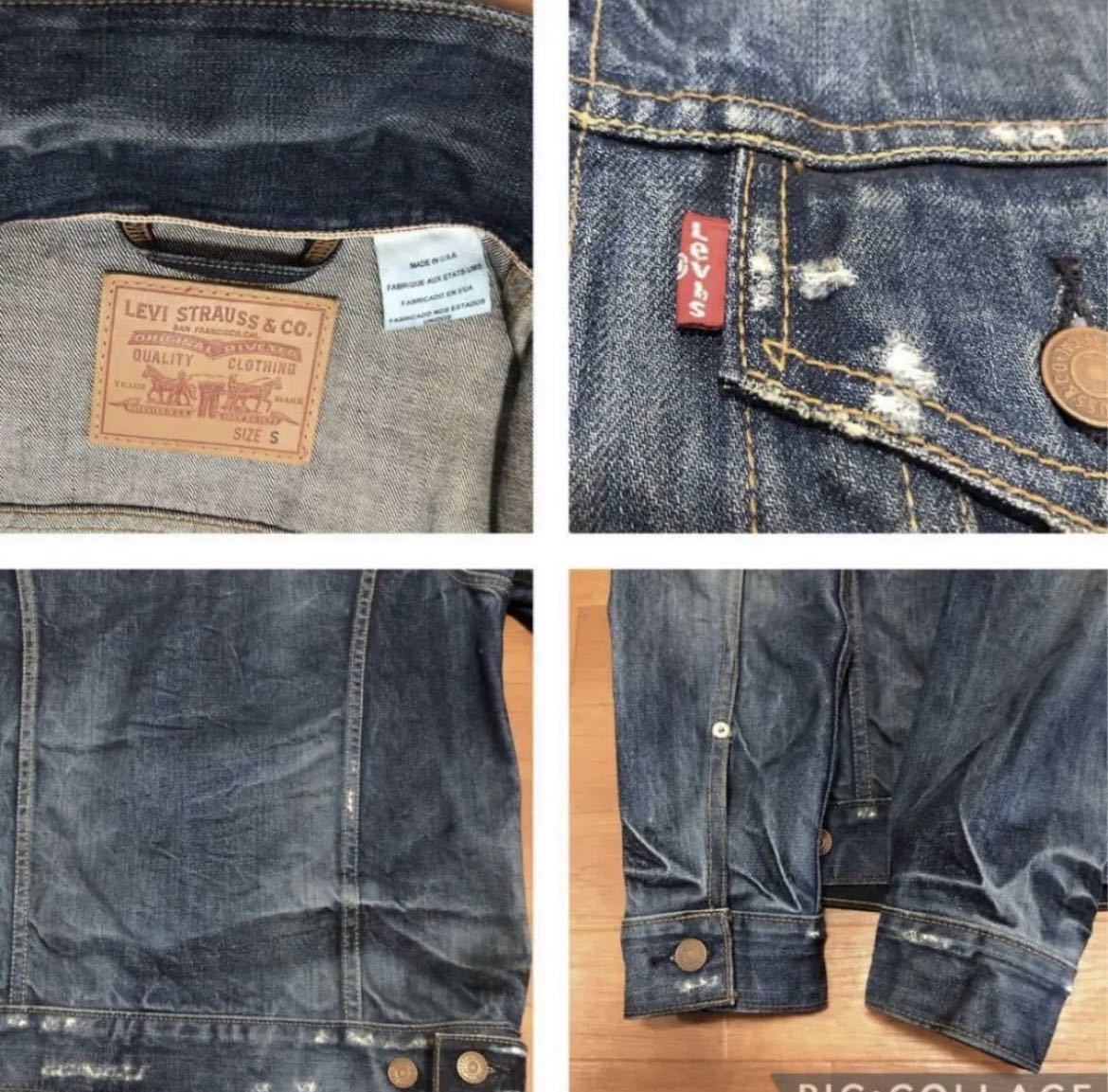 ☆袖リベット付き【MADE IN USA】 赤耳デニム Levi's リーバイス irregular 3rd サード デニム ジャケット ジージャン S表記日本サイズM_赤タブ【Levis】、ダメージ加工、皺加工