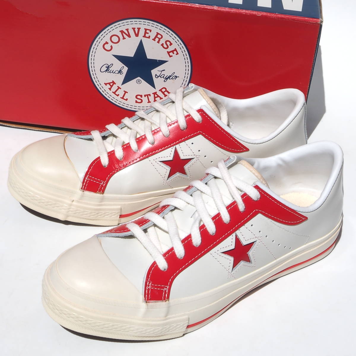 美品!! US 7 1/2・26cm 90s 日本製 CONVERSE ONESTAR PRT OX ワンスター プロト 白赤_画像2