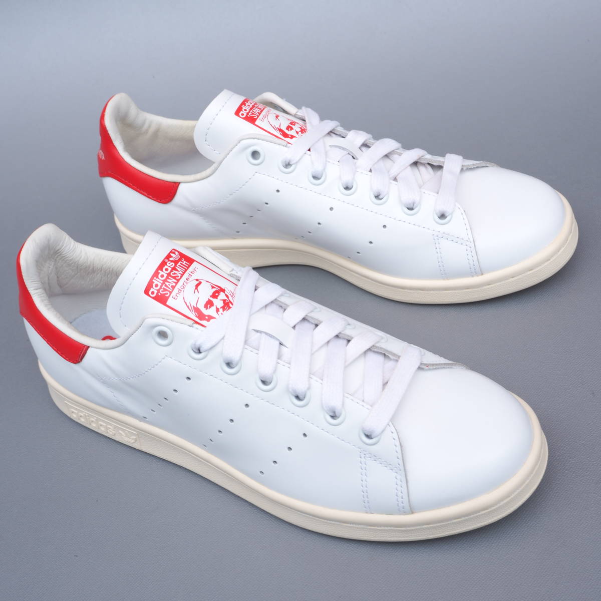 デッド！新品！ 26,5cm 限定 14年 adidas Originals STAN SMITH スタンスミス ガラスレザー 白 x 赤 天然皮革レザー_画像1