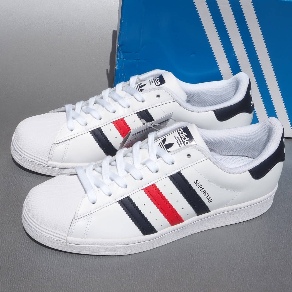 デッド!! US 9 /27cm 新品 2020年 adidas Originals スーパースター 白xトリコロール 天然皮革_画像2