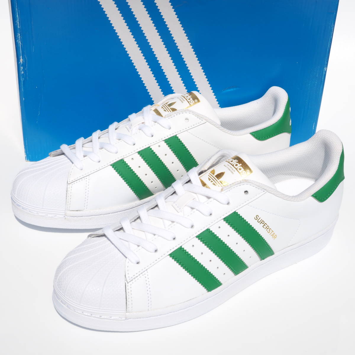 デッド!! US10 1/2/ 28,5cm 新品 16年製 USA限定 adidas SUPERSTAR FOUNDATION スーパースター 白ｘ緑 金ベロ 天然皮革_画像2