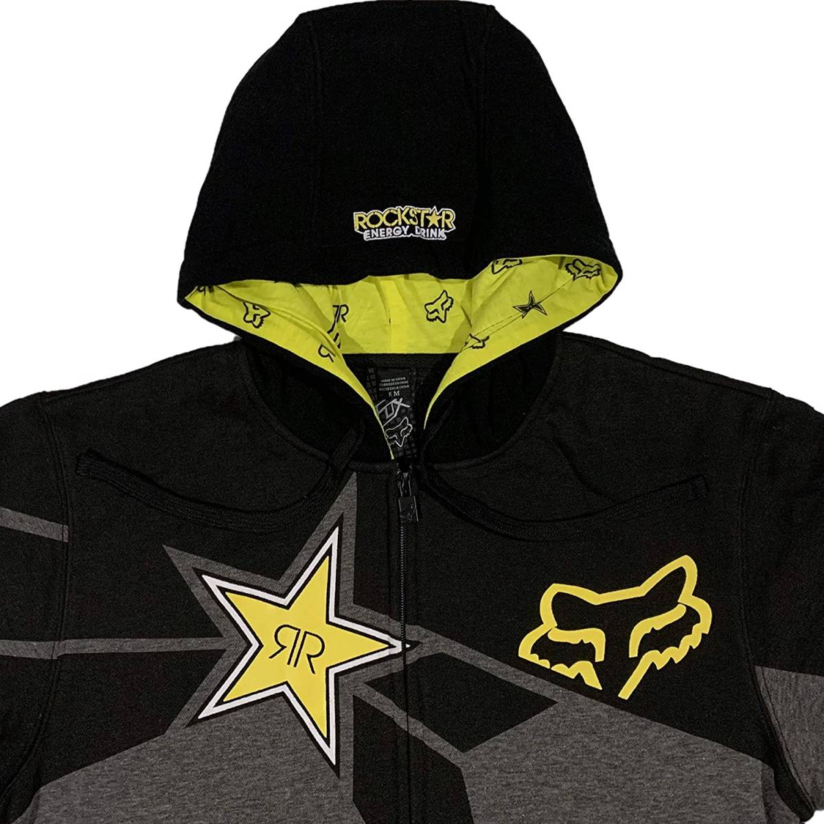 [並行輸入品] FOX Racing Rockstar Energy フォックス ロックスターエナジー スポンサード ジップアップパーカー (チャコール) (2XL)_画像3