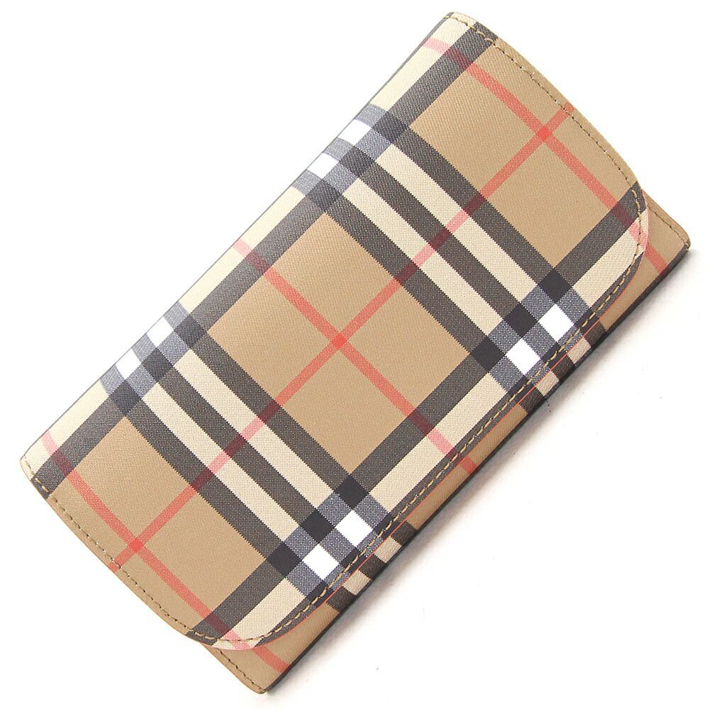 バーバリー 三つ折り長財布 ベージュ PVC レザー 中古 レディース ロングウォレット ノバチェック BURBERRY_画像1