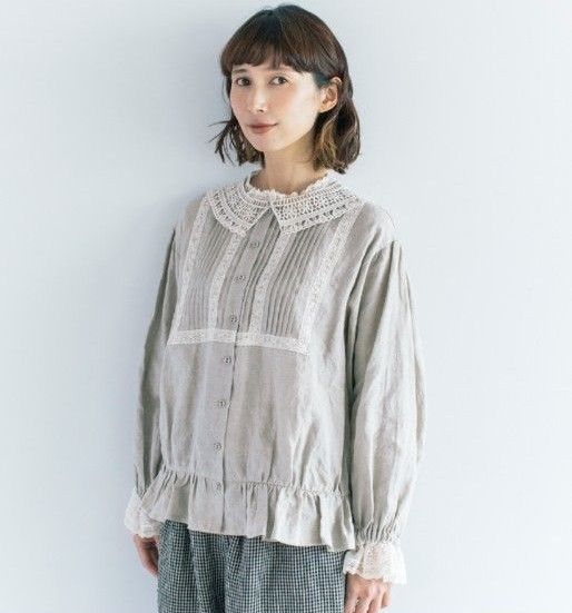タグ付き未使用 サマンサモスモス kazumi コラボ レース付け襟ブラウス ベージュ