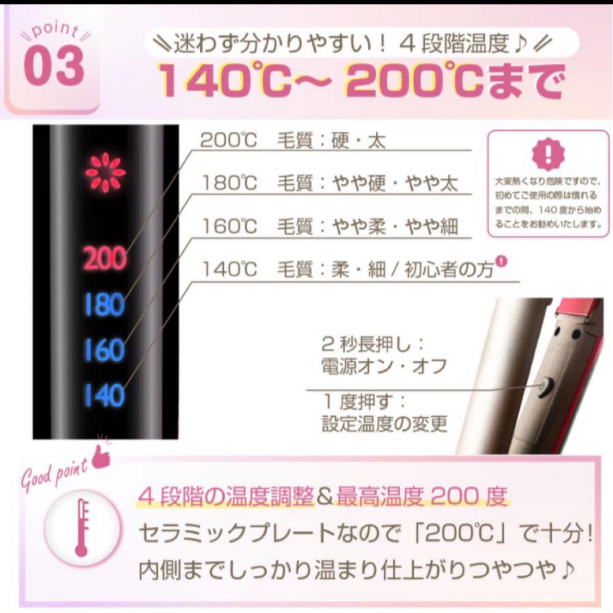 ヘアアイロン カール&ストレート アイロン 髪ケア 電気アイロン25mm マイナスイオン 140℃ - 200℃ 海外対応