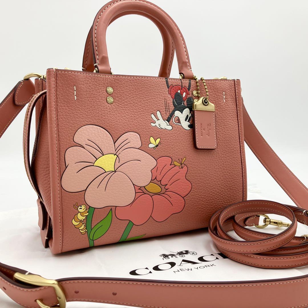 【未使用】 コーチ ローグ25 ディズニー コラボ　ハンドバッグ　3way COACH DISNEY ショルダーバッグ トップハンドル ミッキーマウス  花柄