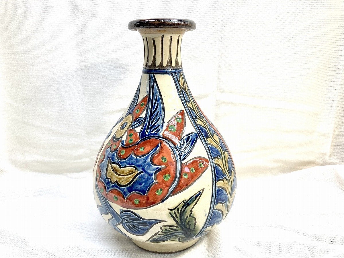 陶器 花器 壺屋焼 新垣勲作 花瓶 高さ約29cm 箱なし 保管品[18191(壺屋