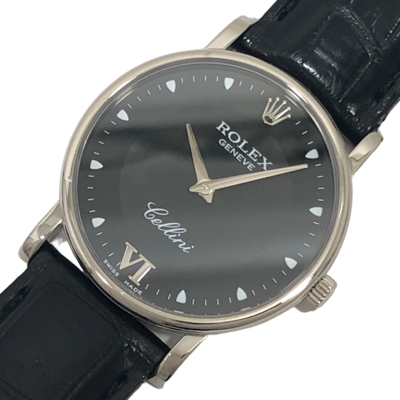 ロレックス ROLEX チェリーニ M番 5115/9 ブラック文字盤 K18WG/レザーストラップ(社外) 腕時計 メンズ 中古