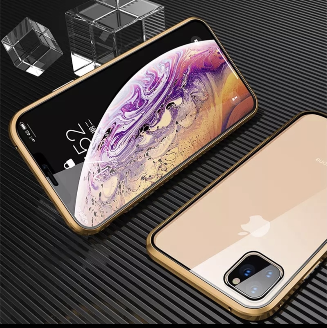 iPhone7Plus iPhone8Plus スマホケース アルミバンパー アルミ 強化ガラス メタルフレーム クリアケース 液晶フィルム ゴールド　1_画像3