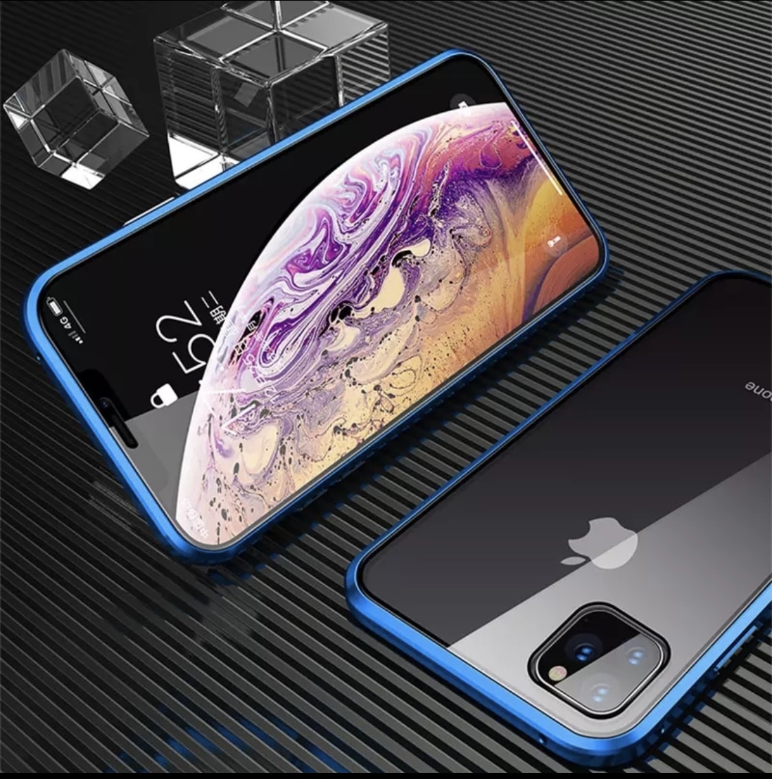 iPhone7Plus iPhone8Plus スマホケース アルミバンパー アルミ 強化ガラス メタルフレーム クリアケース 液晶フィルム ブルー　1_画像2