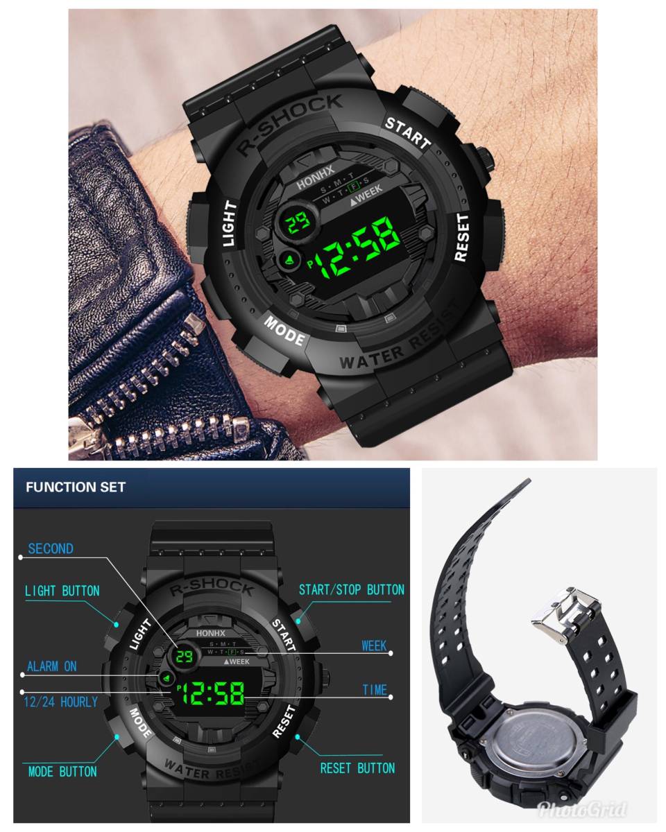  digital wristwatch sport wristwatch wristwatch clock digital type LED digital bicycle sport camp running black 1