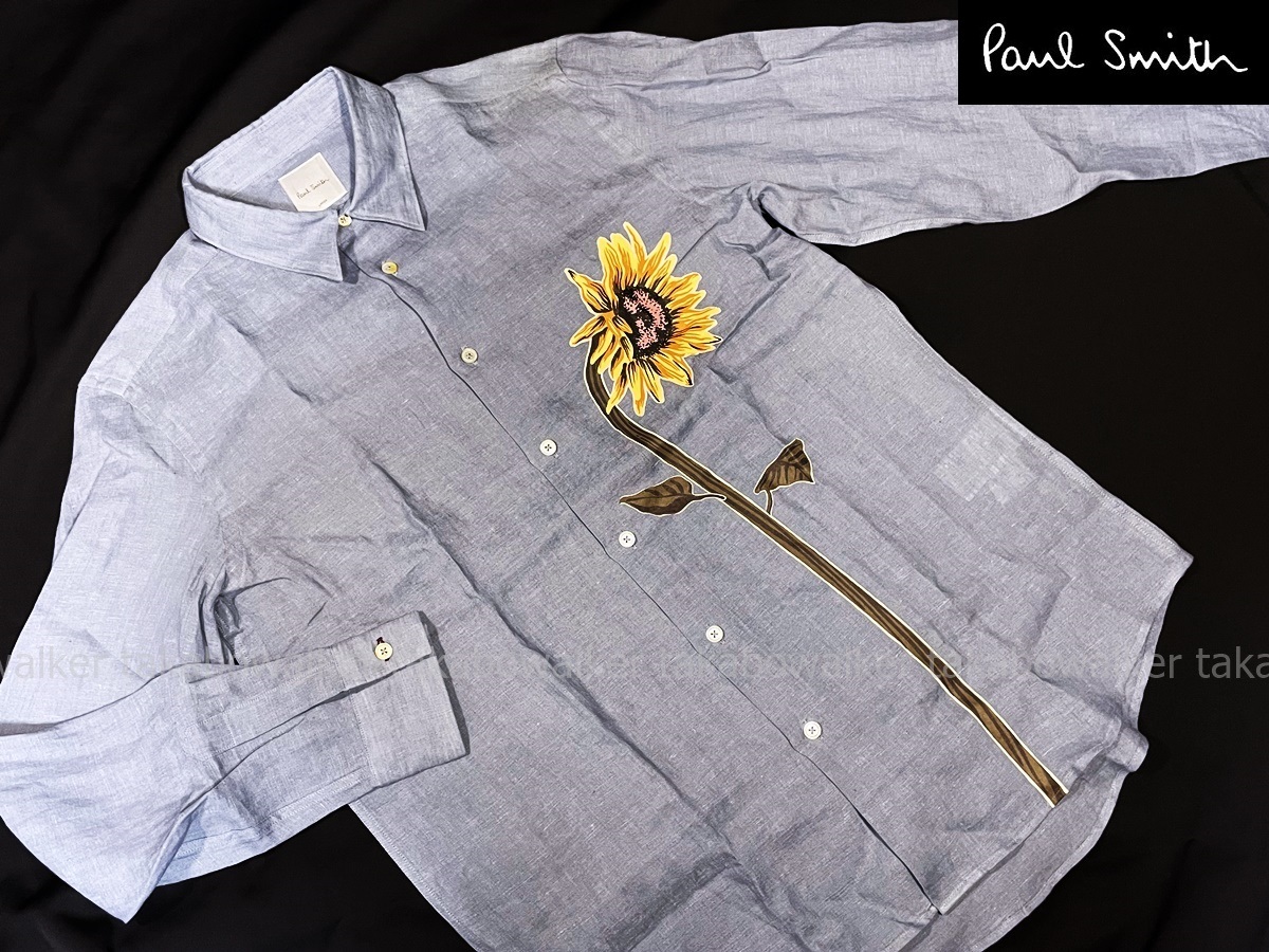Paul Smith　Sunflower　Shirt ポールスミス ヒマワリ プリント　麻シャツ(L)