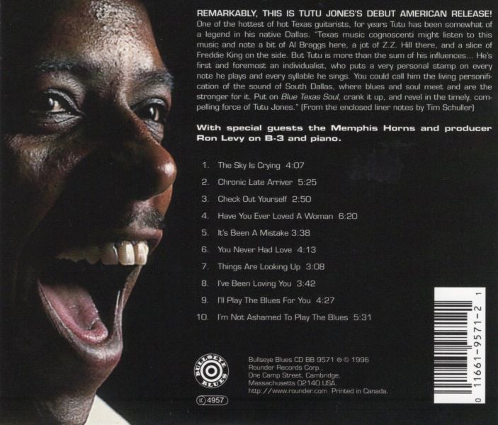 Tutu Jones 美品！【US盤 Blues CD】 Blue Texas Soul (Bullseye BB9571) 1996年 / Memphis Horns / Ron Levy Produce_画像2