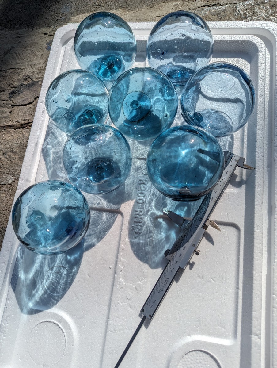 ガラス浮き玉　ブルー　刻印あり　9cm15個