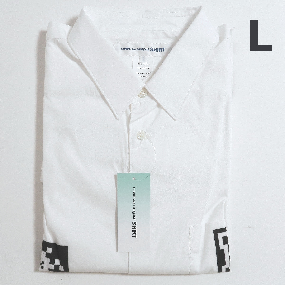 完璧 L 新品 Shirt GARCONS des COMME フランス製 長袖 シャツ 白 ポイント インベーダー シャツ コムデギャルソン Lサイズ以上