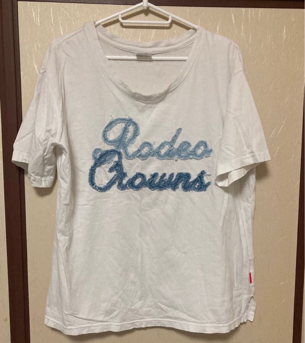 ロデオ　Rodeo Crowns ロゴ白　半袖Tシャツ　デニムロゴ