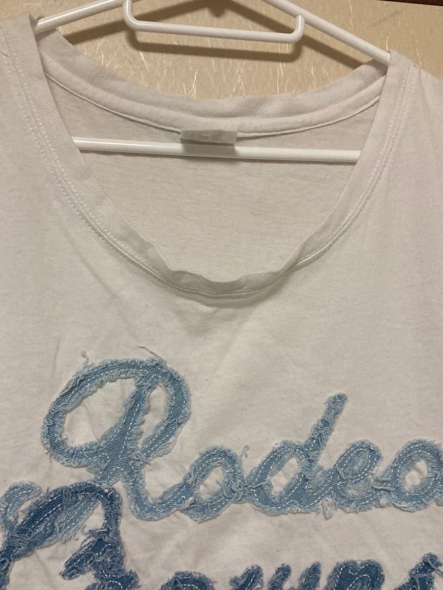 ロデオ　Rodeo Crowns ロゴ白　半袖Tシャツ　デニムロゴ
