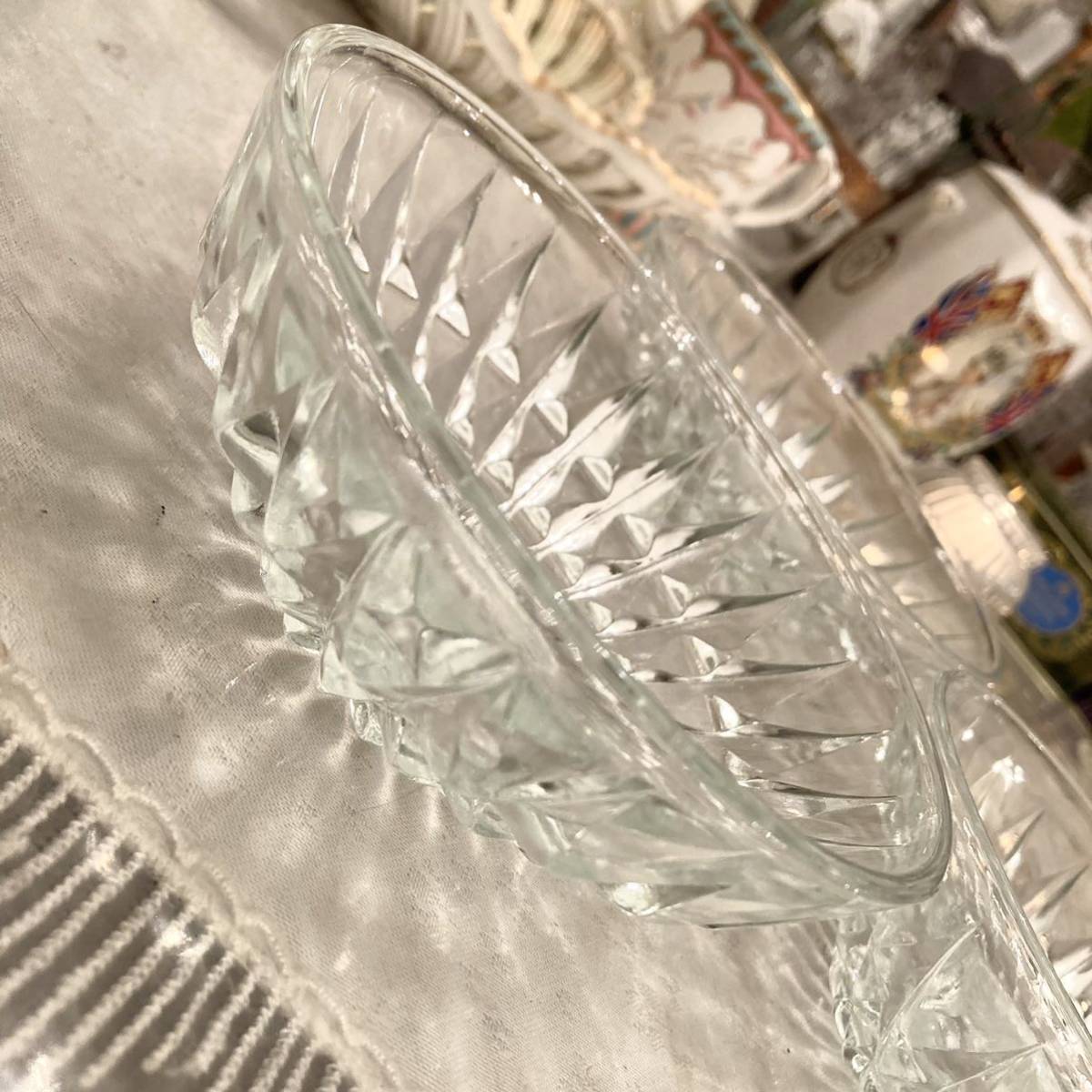 フランス アンティーク フルーツボウル お皿 3枚 ビンテージ ガラス グラス ヴィンテージ フレンチカントリー シャビーシックの画像4