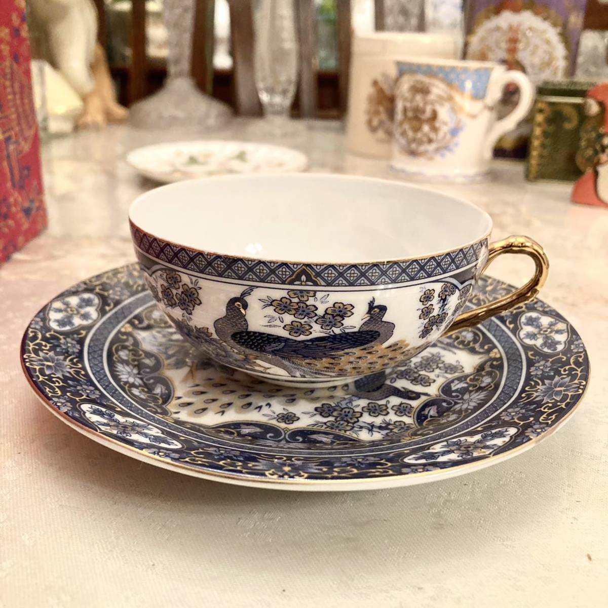 新品 中国 ティーセット 孔雀 金彩 景徳鎮? 豪華 カップ 新品 中国 ティーセット 孔雀 金彩 景徳鎮? 豪華 カップ