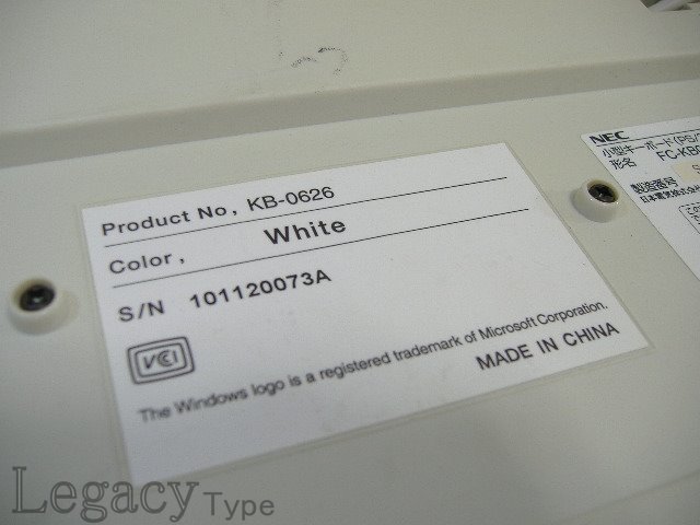 【NEC 小型キーボード PS/2接続　FC-KB006　KB-0626 白 WH】_画像7