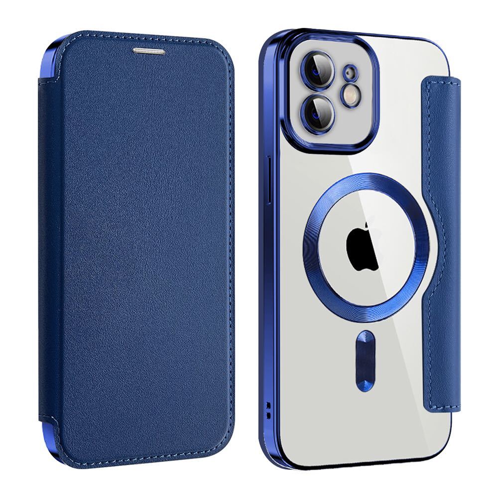 iPhone 11 クリアケース アイフォン11 レザーケース iPhone11 ケース iPhone 11 カバー 透明 MagSafe充電 手帳型 ブルーの画像8
