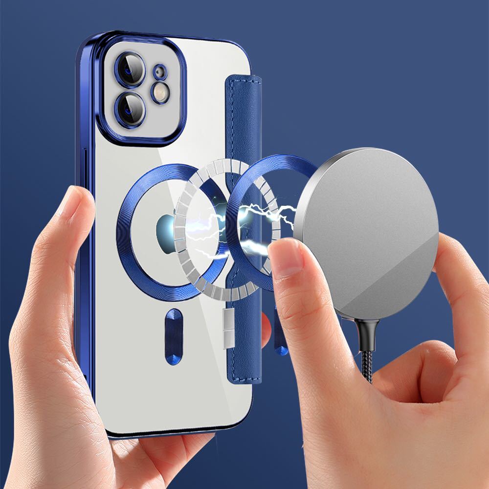 iPhone 11 クリアケース アイフォン11 レザーケース iPhone11 ケース iPhone 11 カバー 透明 MagSafe充電 手帳型 ブルーの画像5