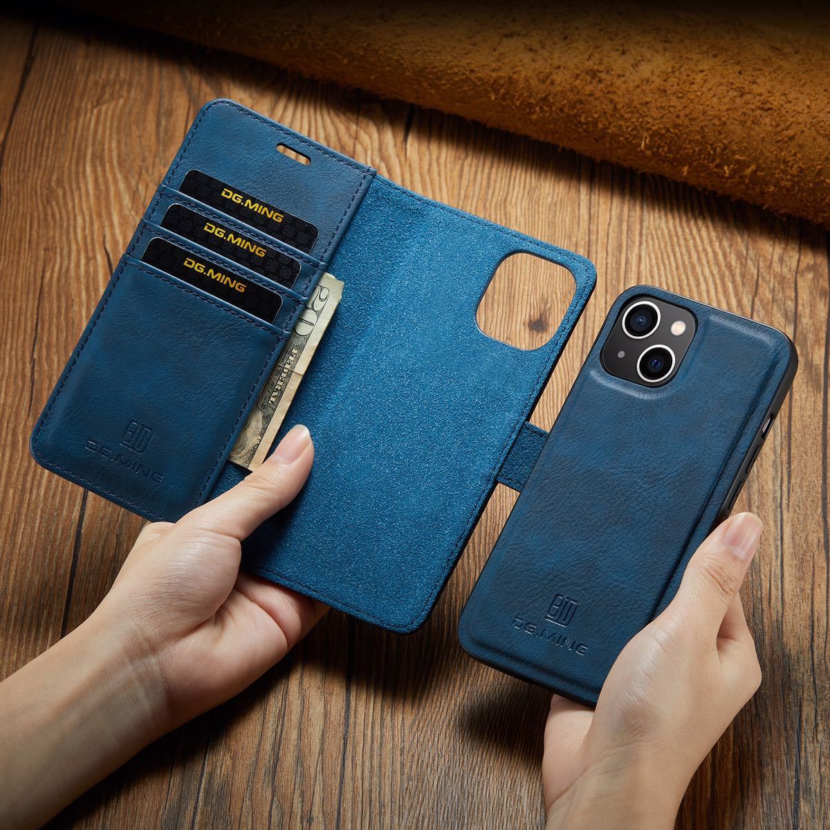 iPhone 15 plus leather case iPhone 15 plus case iPhone15 pluska Barker do storage removed possibility notebook type blue 