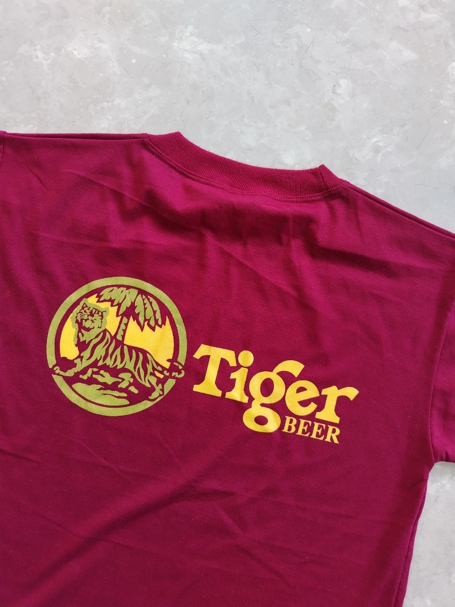 美品 Tiger BEER タイガービール エンジ色 Mサイズ シンガポール タイ ベトナム 両面プリント コットン100%_画像8