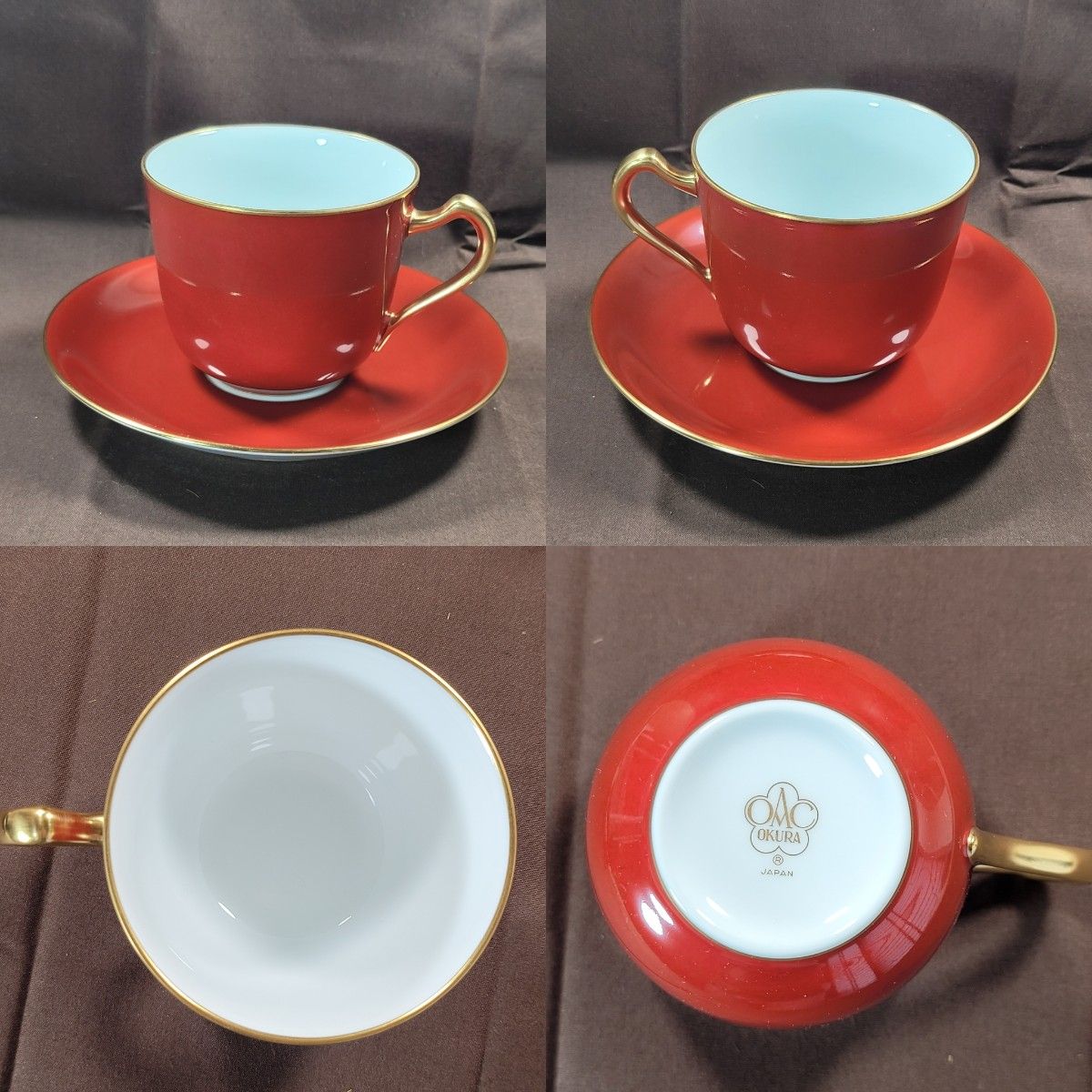 大倉陶園 色蒔き コーヒー カップ&ソーサー 2客 青 瑠璃 赤 大倉陶園 色蒔き コーヒー カップ&ソーサー 2客 青 瑠璃 赤