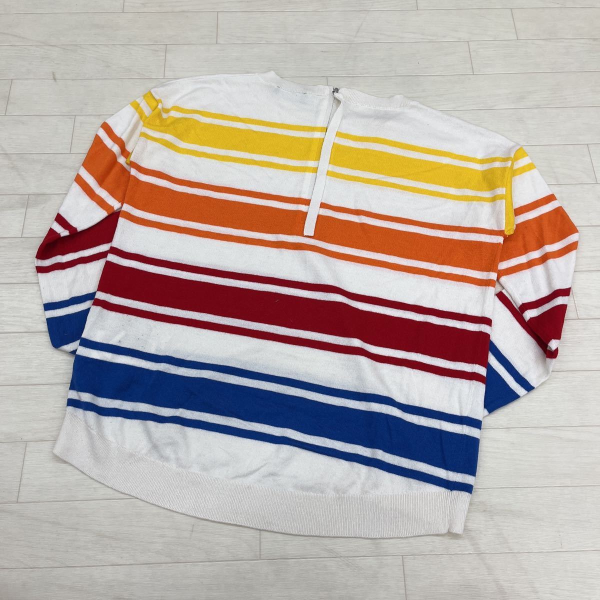 1177* UNITED COLORS OF BENETTON united color zob Benetton knitted long sleeve border white lady's XS