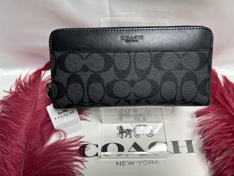 コーチ 長財布 財布 シグネチャー チャコール ブラック ラウンドファスナー メンズ 財布 プレゼント 新品