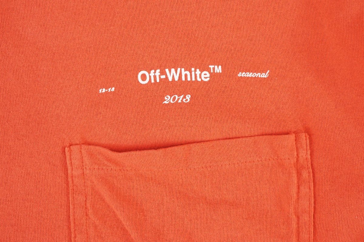 【送料無料】 OFF-WHITE オフホワイト ダメージ加工 半袖 ポケット Tシャツ レッド サイズS_画像2