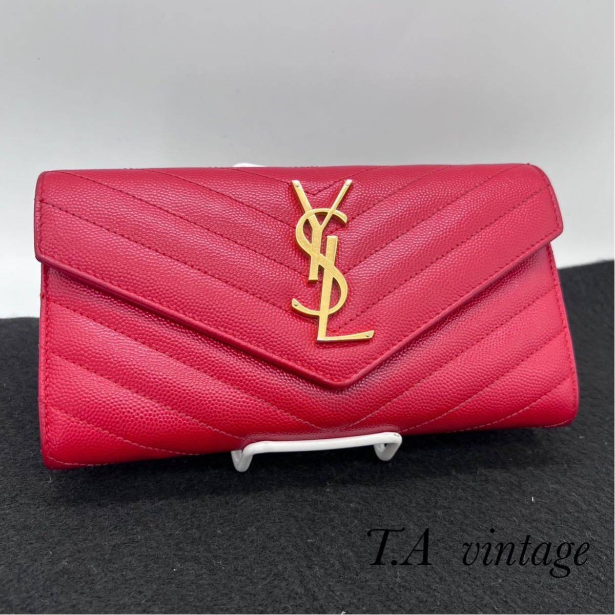 ヤフオク! - 美品！サンローラン パリ YSL Vステッチ 長財布 レッ...