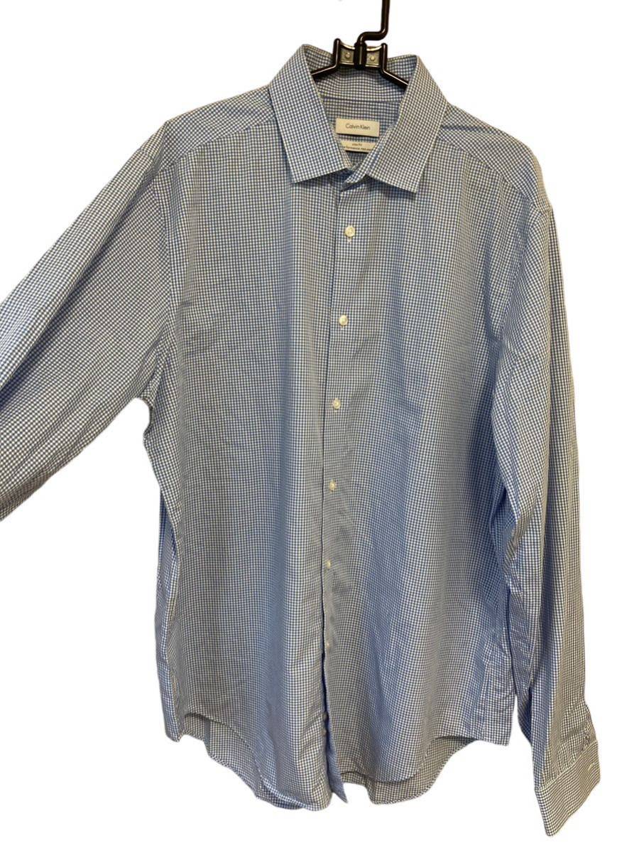 [ ultimate beautiful goods same day shipping ] Calvin Klein blue white check long sleeve shirt Calvin Klein cotton XL
