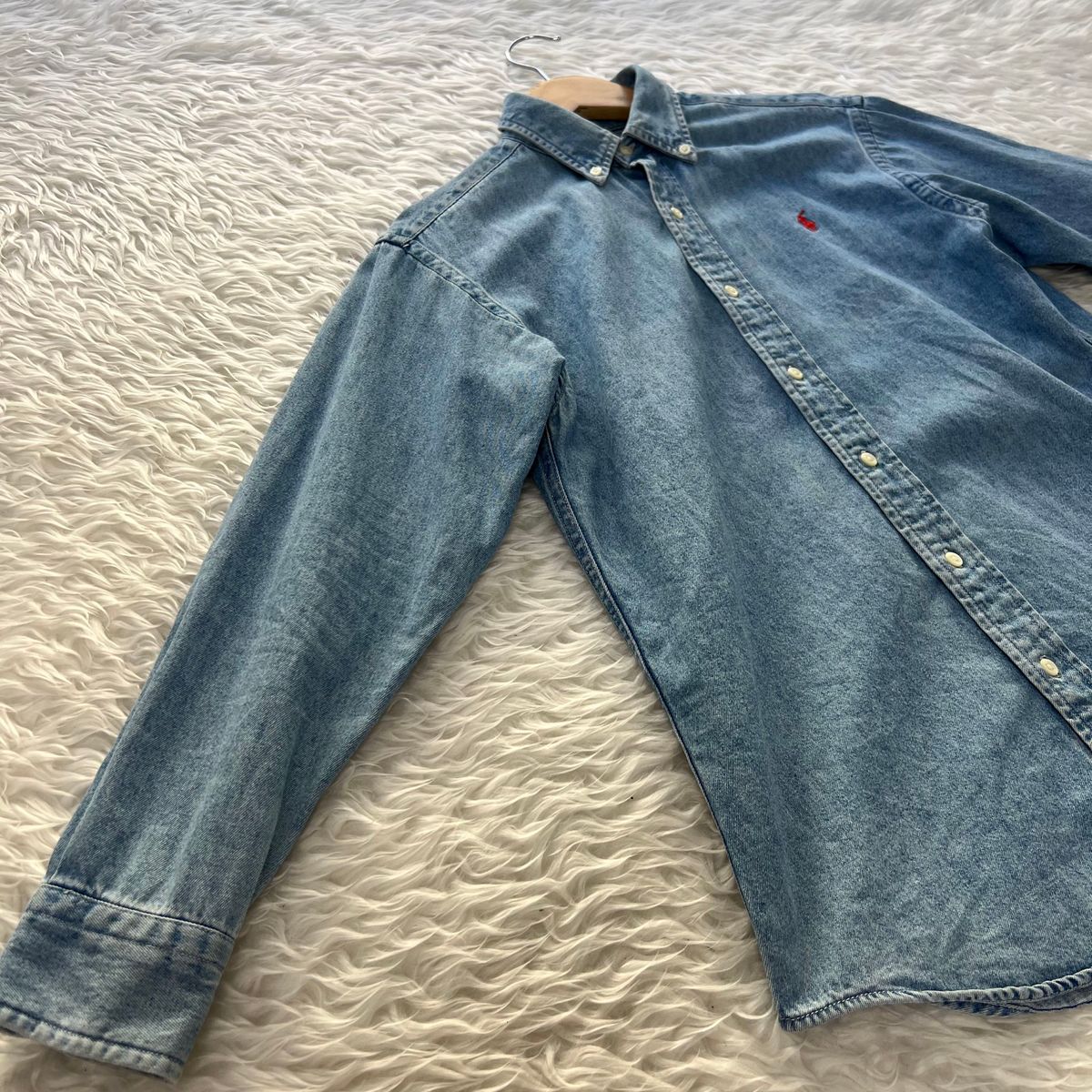 90S ポロ ラルフローレン 長袖 デニムシャツ インディゴブルー 150