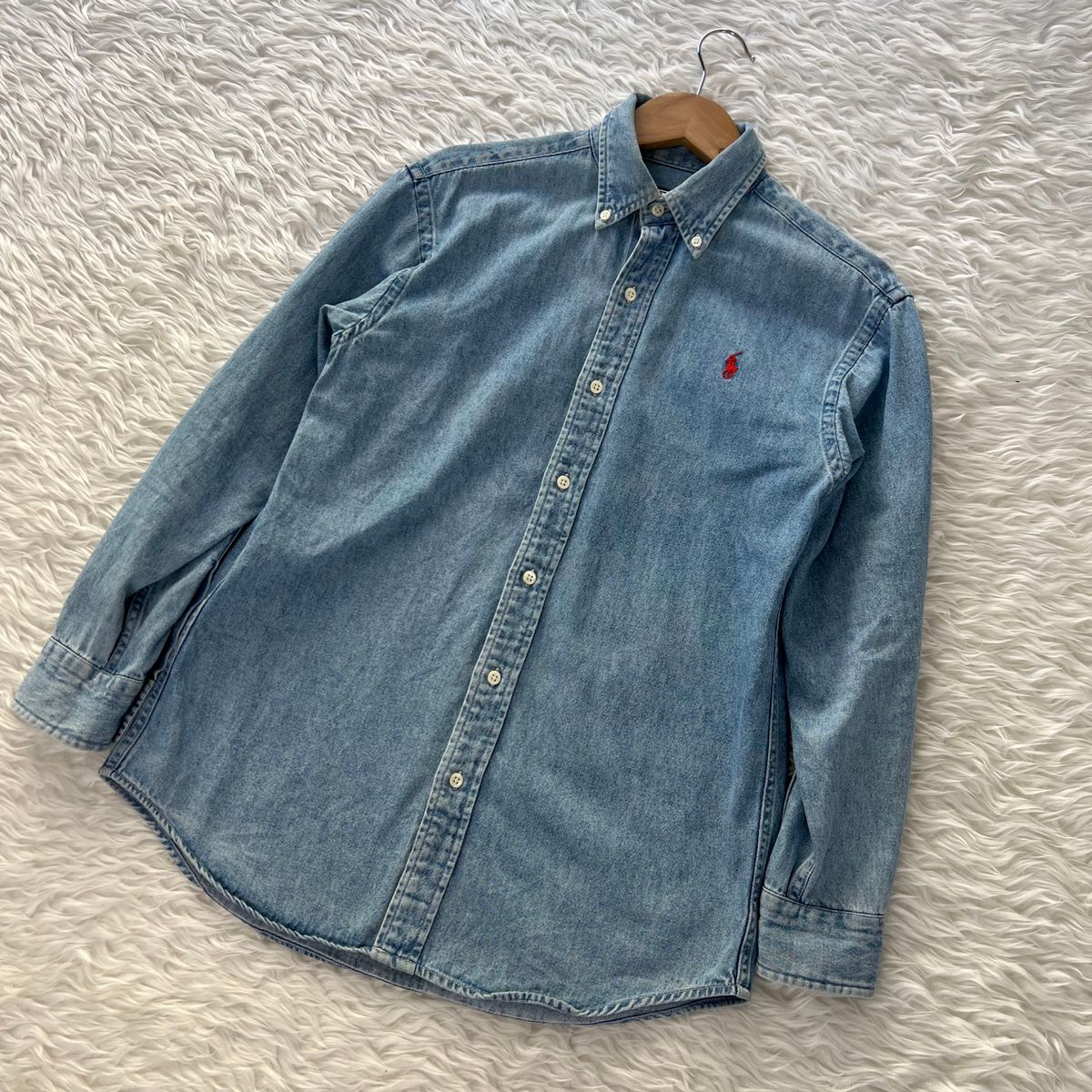 90S ポロ ラルフローレン 長袖 デニムシャツ インディゴブルー 150