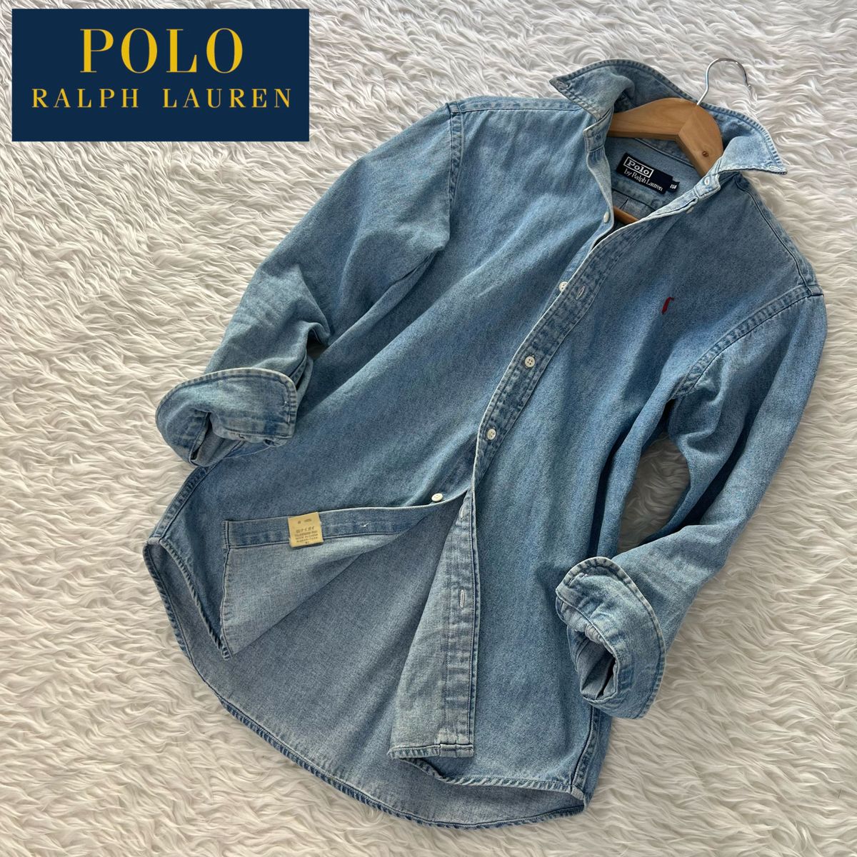 90S ポロ ラルフローレン 長袖 デニムシャツ インディゴブルー 150