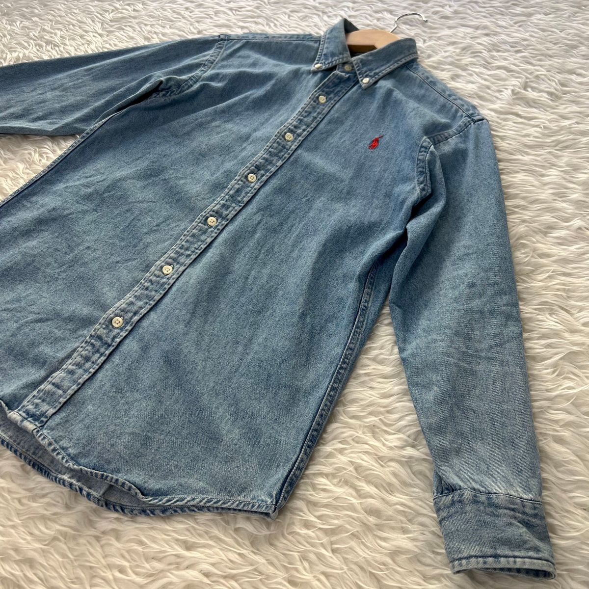 90S ポロ ラルフローレン 長袖 デニムシャツ インディゴブルー 150