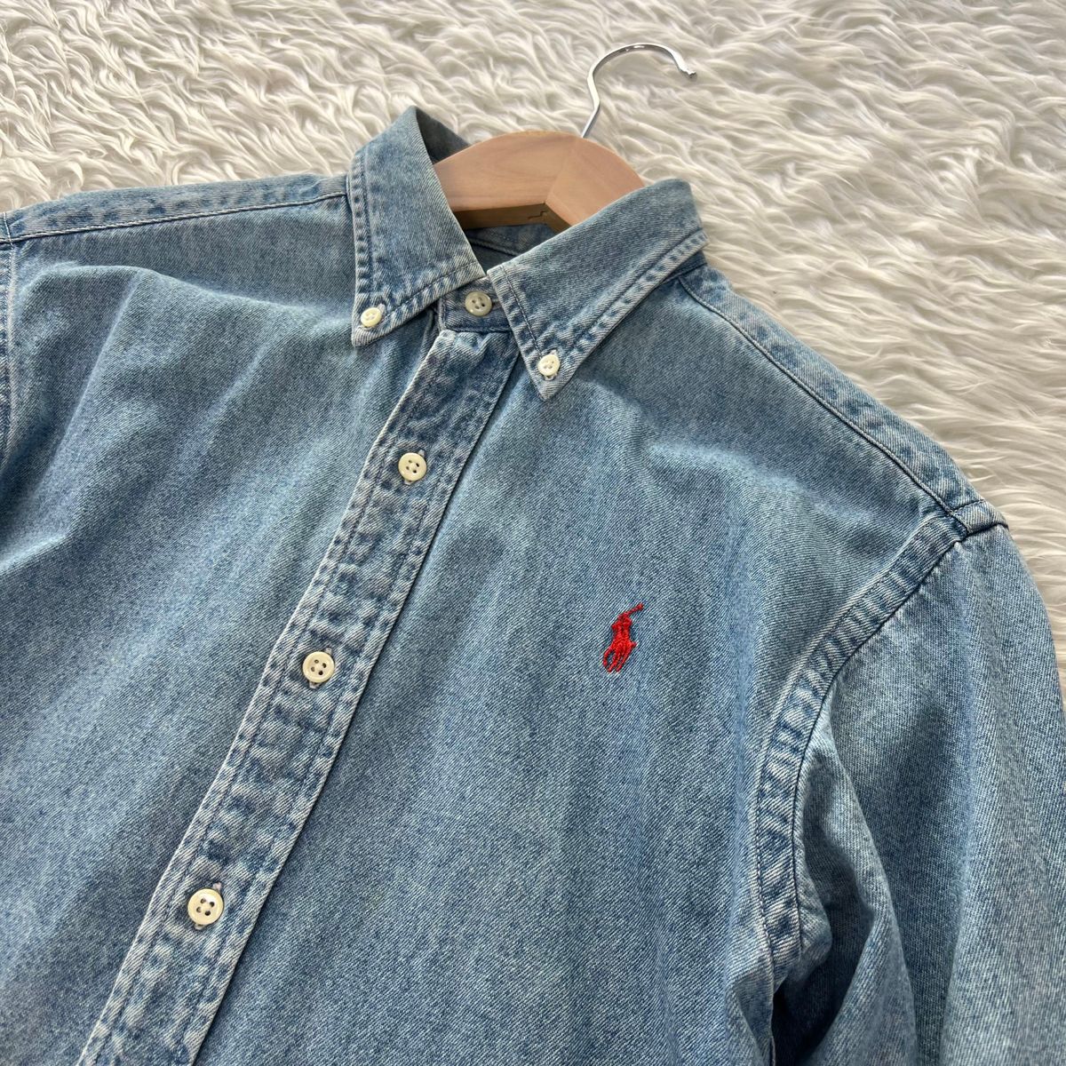 90S ポロ ラルフローレン 長袖 デニムシャツ インディゴブルー 150