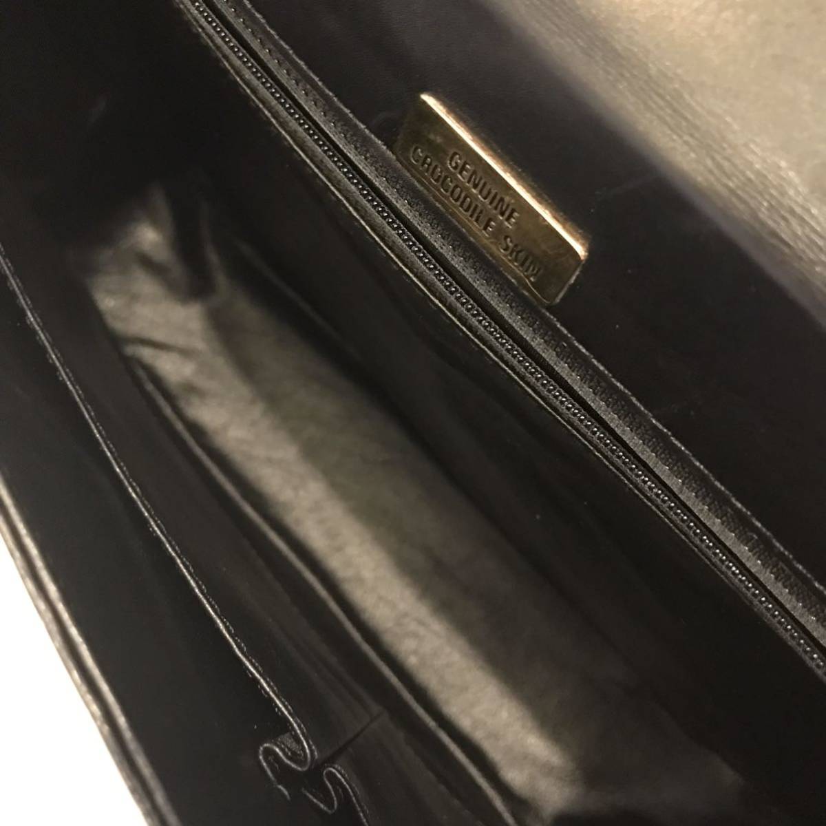  хорошая вещь * настоящий крокодил ручная сумочка сумка на плечо 2WAY чёрный черный сияющий глянец .. Singapore производства 