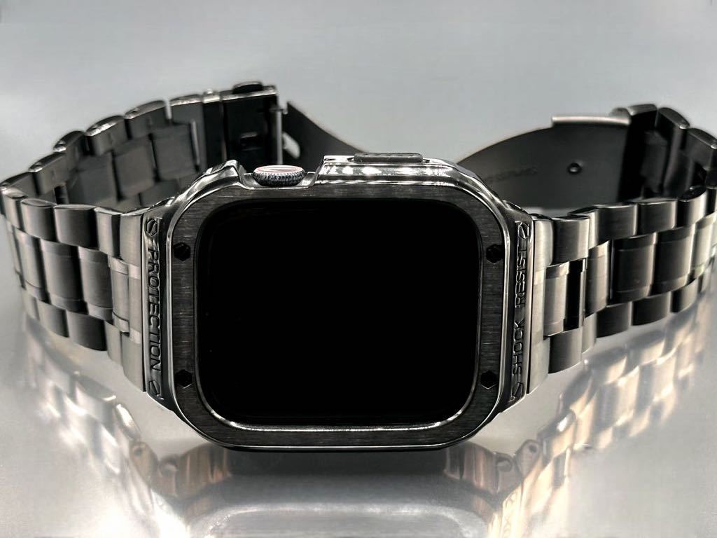 メタルブラックアップルウォッチバンド ステンレス カバー Apple Watch ケース 44mm 45mm メンズ　レディース 一体型ベルト series4~9_画像5