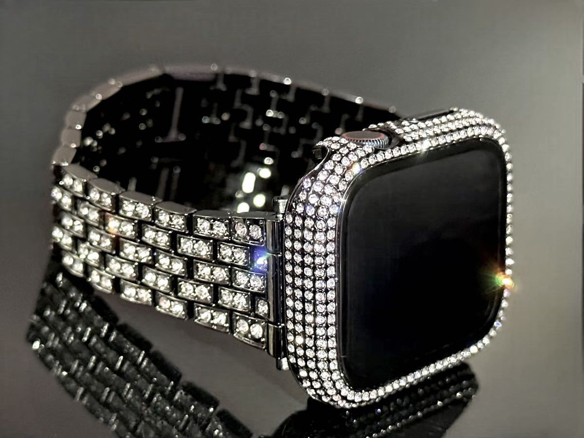  черный * Apple часы частота нержавеющая сталь покрытие Kirakira ремень Apple Watch кейс 45mm44mm42mm41mm40mm38mmSE