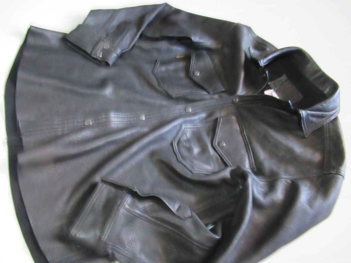 BRANDEDブランデッド　厚手柔らかレザーウエスタンシャツジャケット黒M ビッグサイズ_画像1