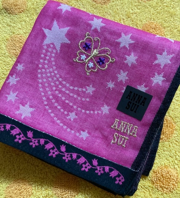 ANNA SUI　アナスイ　ハンカチ　ガーゼpスター、バタフライ柄　_画像1