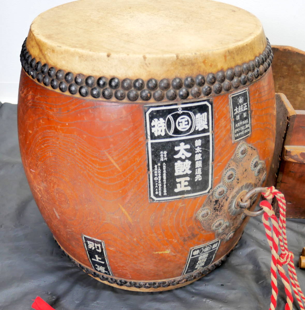 △(R508-G91) *希少* 太鼓正 宮太鼓 伝統工芸品 戦後当時物 ケヤキ