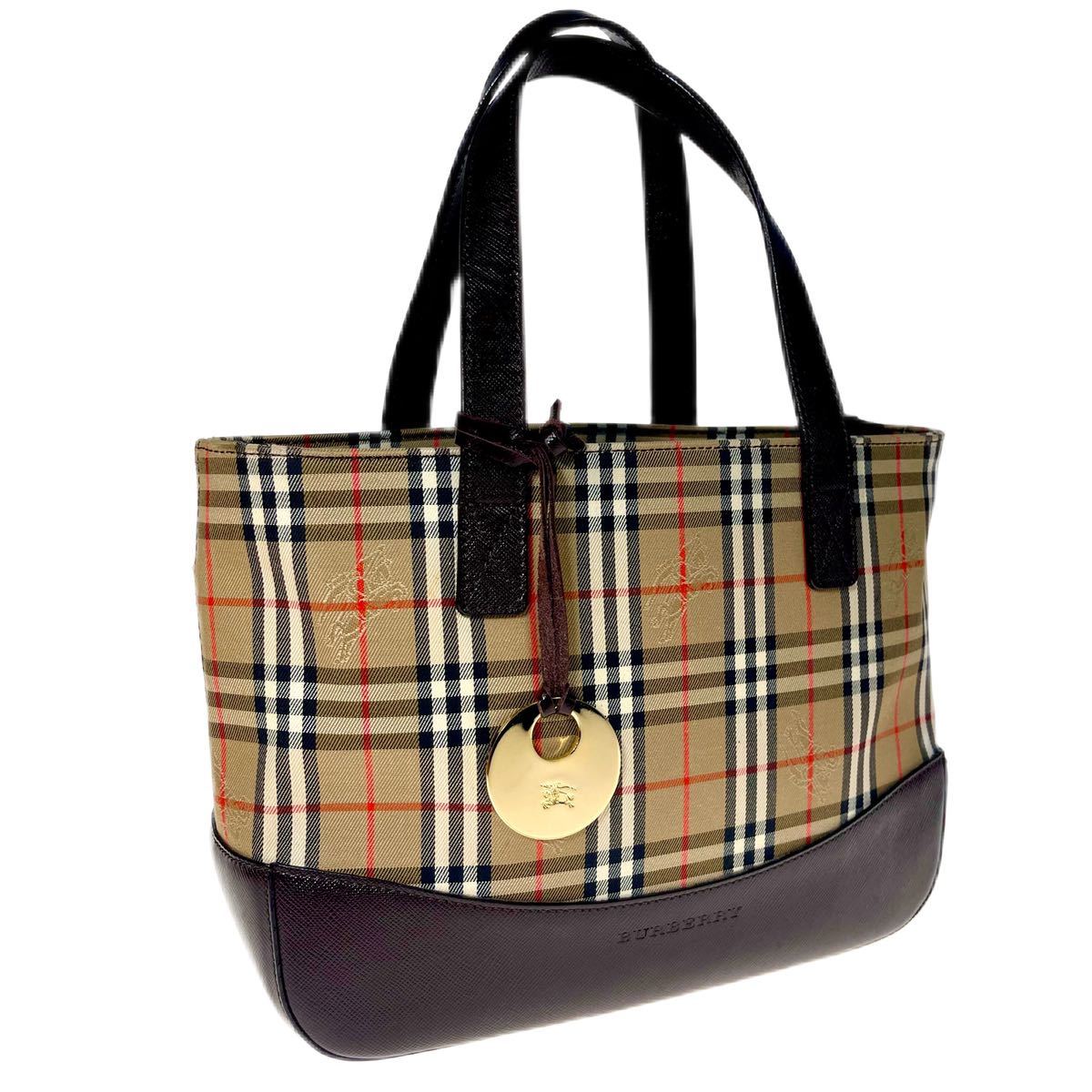 極美品 BURBERRY バーバリー ノバチェック ハンドバッグ チャーム付