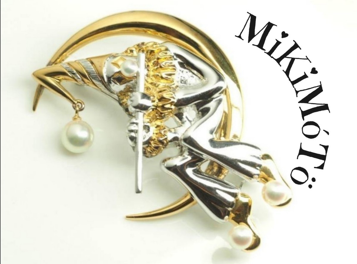 大人気新品 MIKIMOTO ミキモト 夜月にもたれ笛吹くピエロ 天然アコヤ本