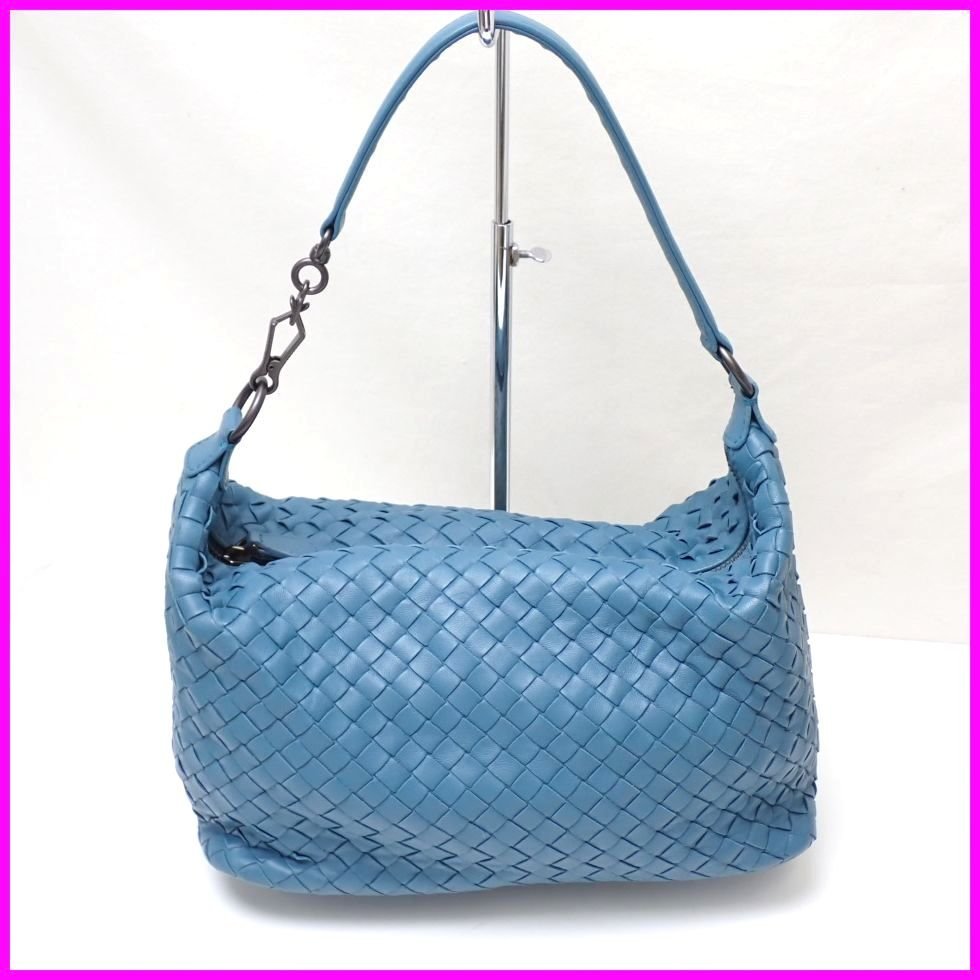 □BOTTEGA VENETA/ボッテガヴェネタ イントレチャート セミショルダーバッグ/コバルトブルー/レザー/肩掛け/保管袋付き&1913800013_画像1