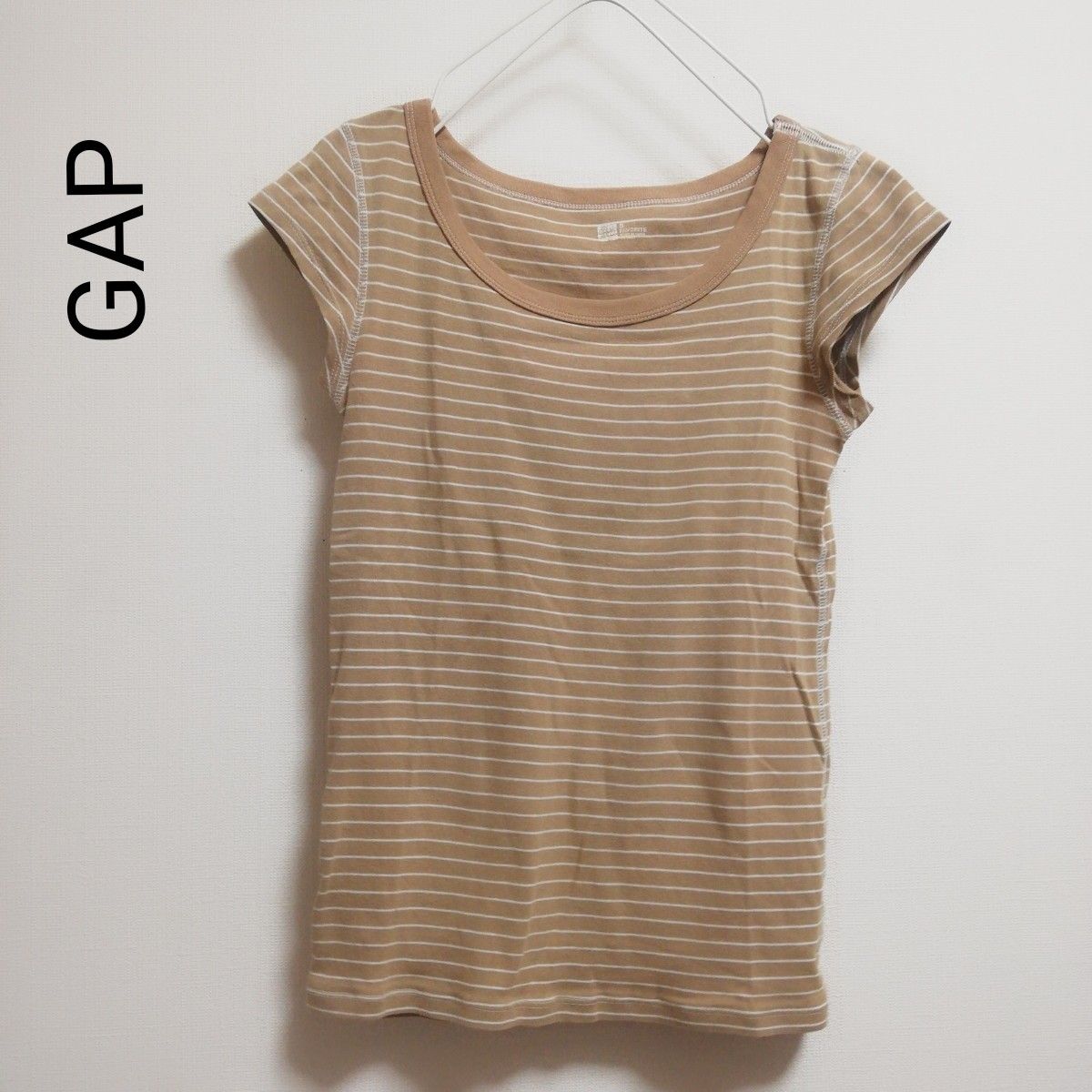 GAP   細ボーダーカットソー　コットンTシャツ　ブラウン　フレンチスリーブ　