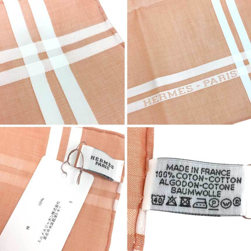 HERMES コットン ハンカチ オレンジ バンダナ カレ aq8521-
